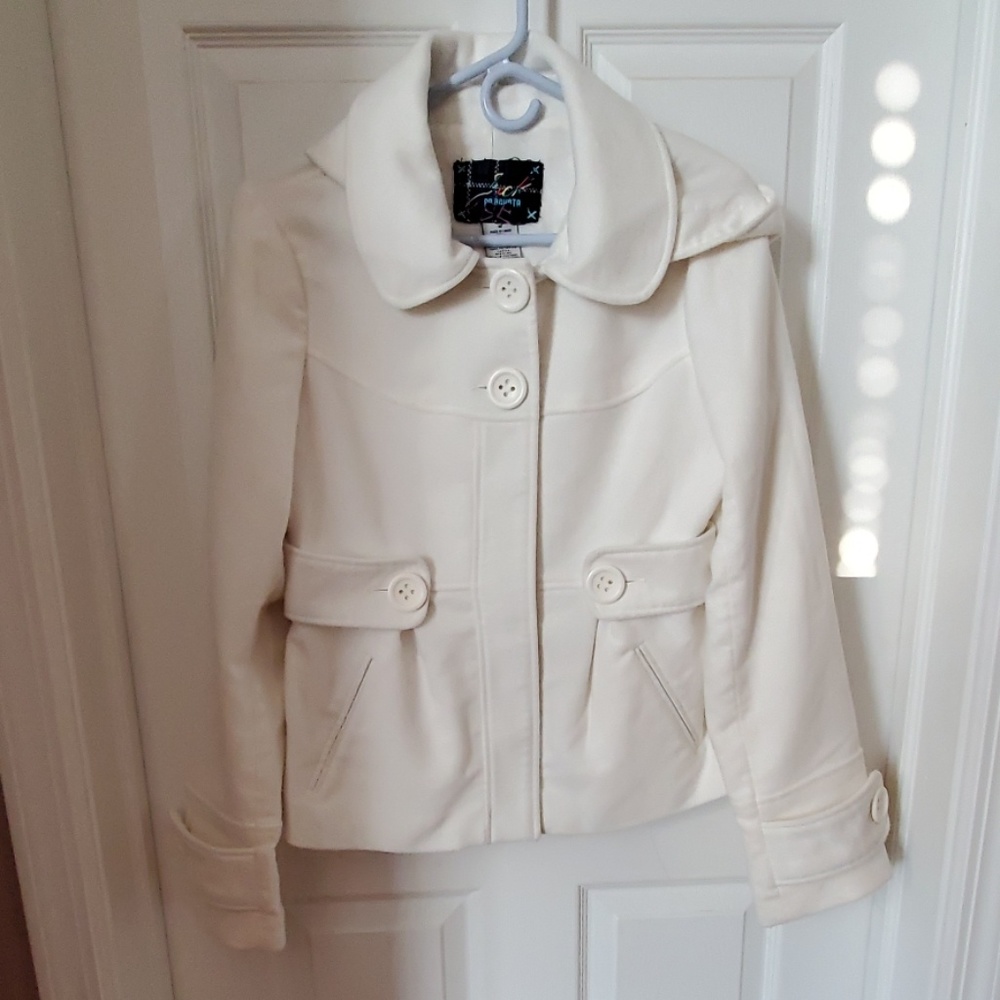 Winter White plush jacket with removable hood
